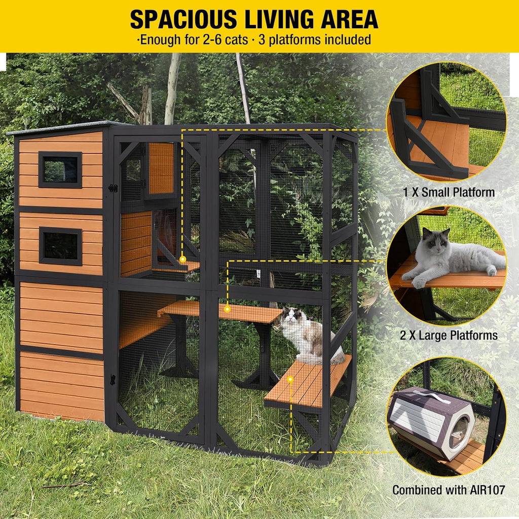 Large Catio Outdoor Cat Enclosure 4 Tiers Cat House with Weatherproof Roof