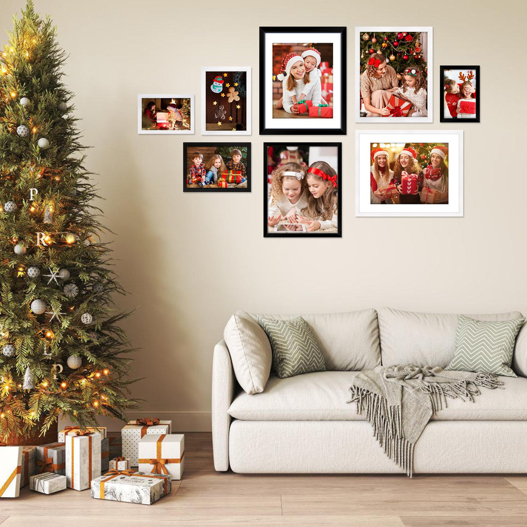 8x10 Picture Frame Set of 6, Black Photo Frames Bulk with HD Plexiglass, Display Pictures 5x7 with Mat or 8x10
