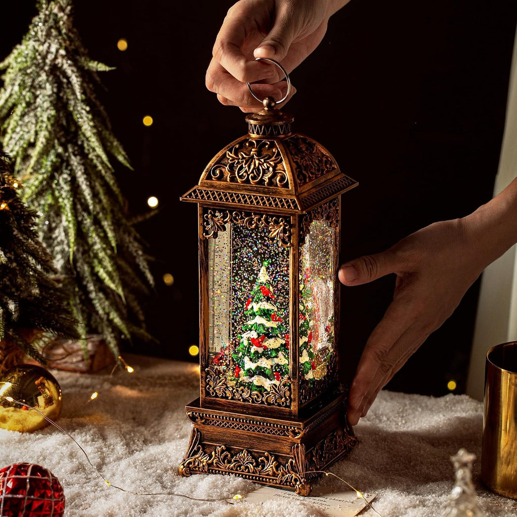 Rotating Christmas Tree Christmas Snow Globes Cardinal Music Water Glitter Lantern Holiday Decorations Gifts