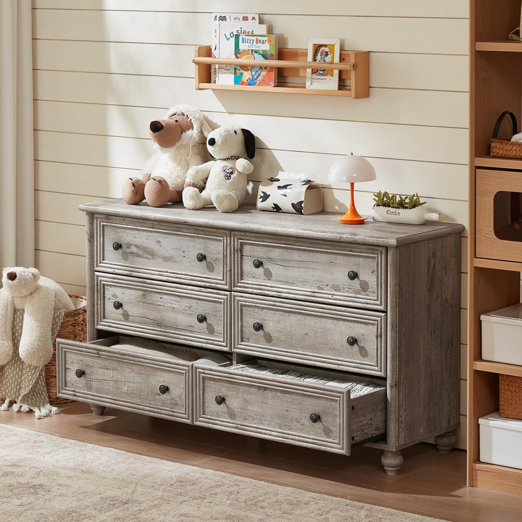 54" Dresser, Farmhouse 6 Drawers Dressers with Gourd Legs
