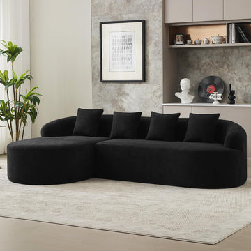 105" Boneless L Shaped Sectional Couch, Curved Cloud Deep Seat with Chaise Lounge, Oversized 4 Seater Couches, No