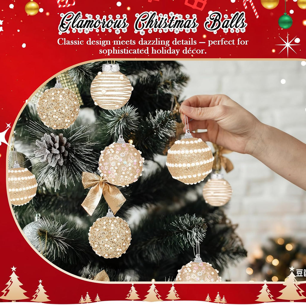 16 Pcs Champagne Gold Christmas Ball Ornaments 2.76" Shatterproof