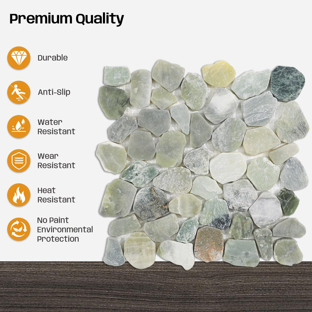 Green Pebble Tile for Shower Floor, Stone Backsplash Tiles, 5 Pcs