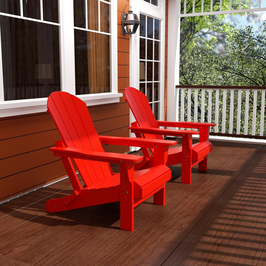 WO Home Furniture Laguna Folding Adirondack Chairs Set of 2, HDPE Patio Chair, All Weather Use Fire Pit Chair for