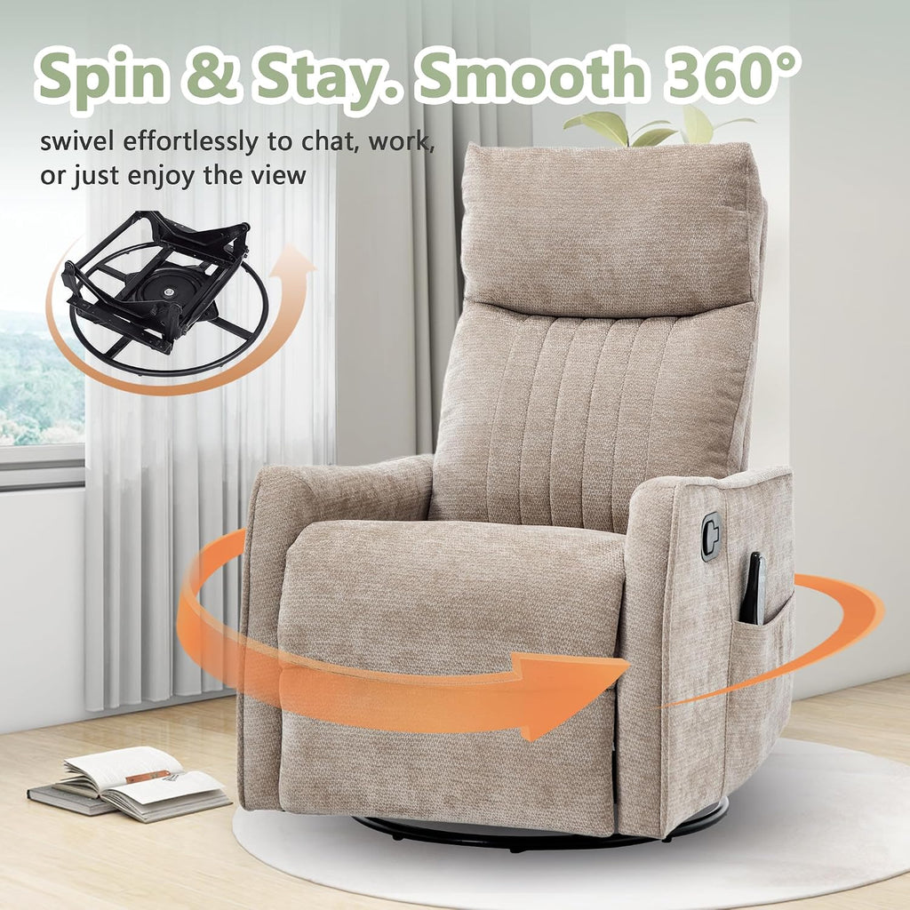 Swivel Rocker Recliner, Glider Rocker Recliner Chair, Manual Reclining Chair with Heated Massage, Small Spaces
