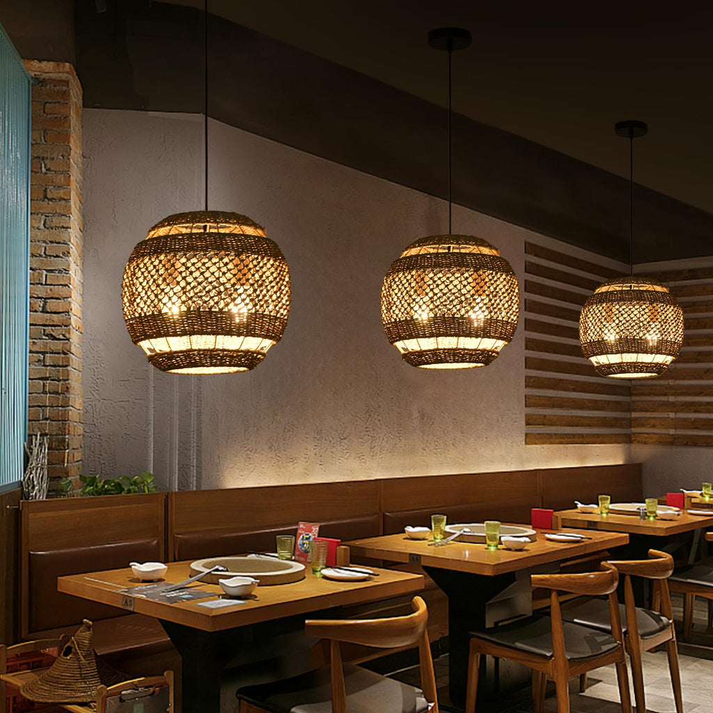 13.8" Woven Rattan Pendant Light, Wicker Hanging Light