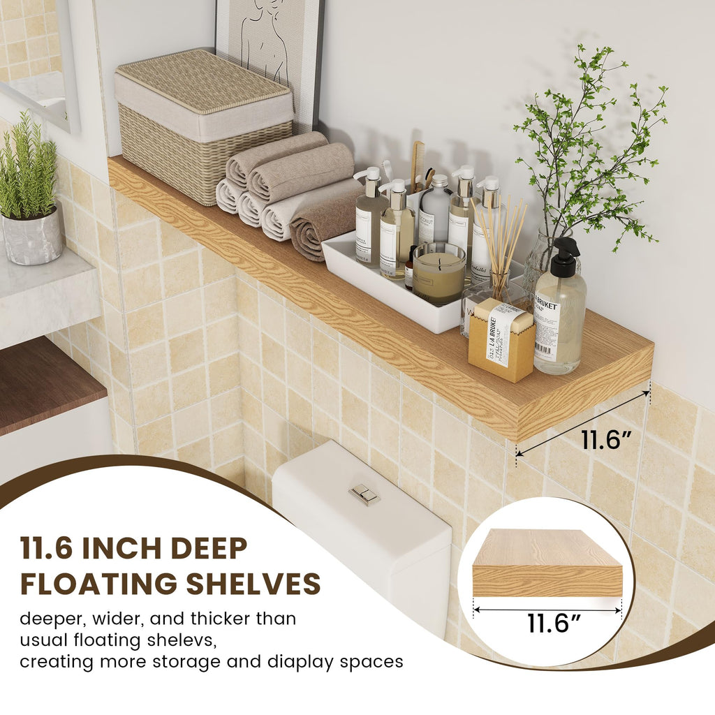 48 Inch Floating Shelf, 12'' Deep Oak Shelves for Wall Set of 1