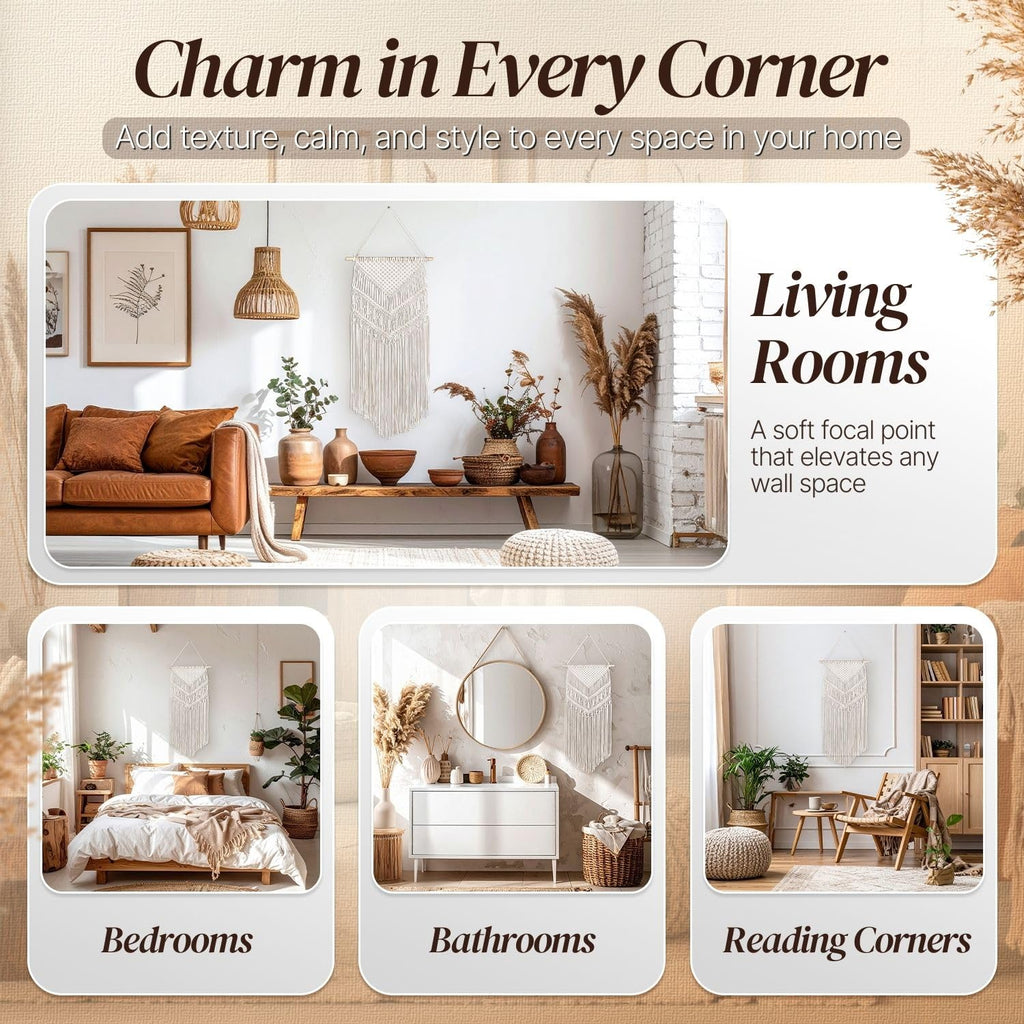 2-Pack Macrame Wall Hanging, Cotton Boho Wall Art, Cream White