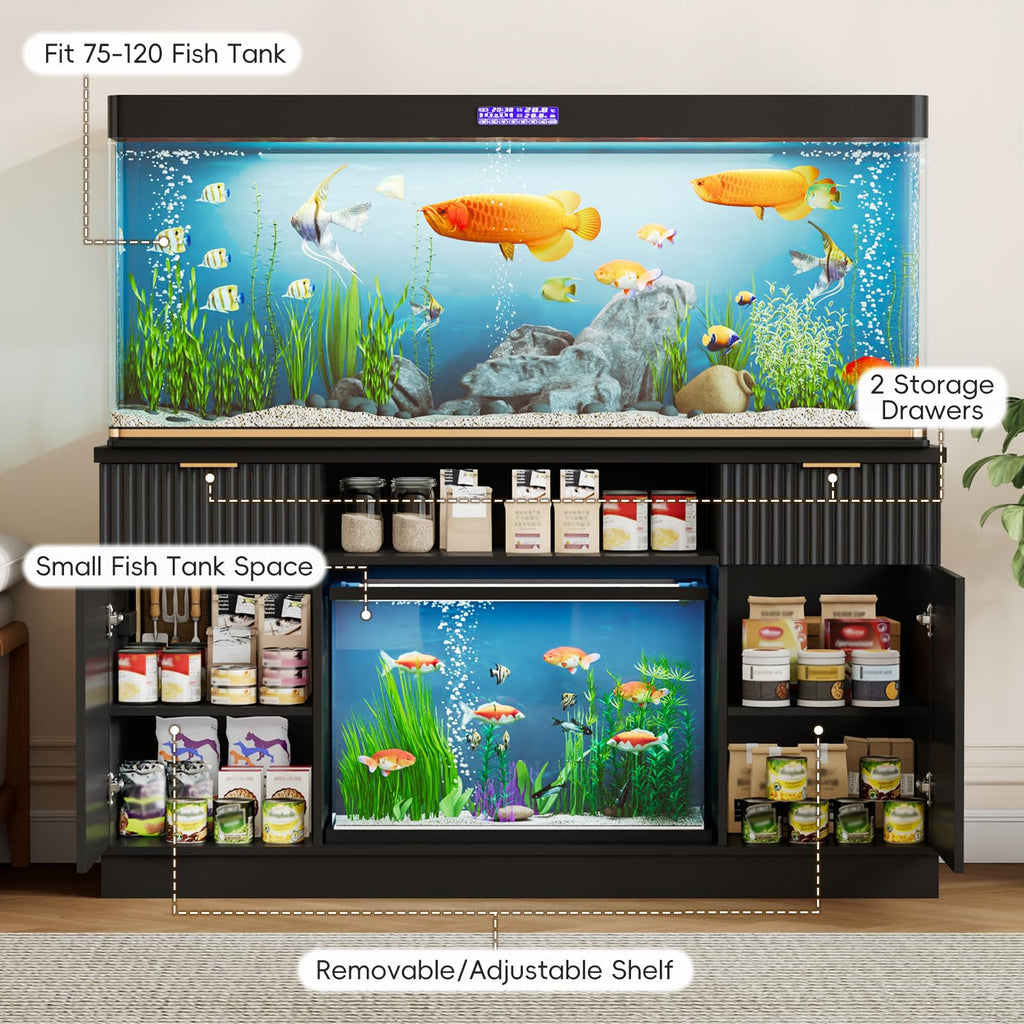 75-120 Gallon Fish Tank Stand with Power Outlet & Drawers, Black