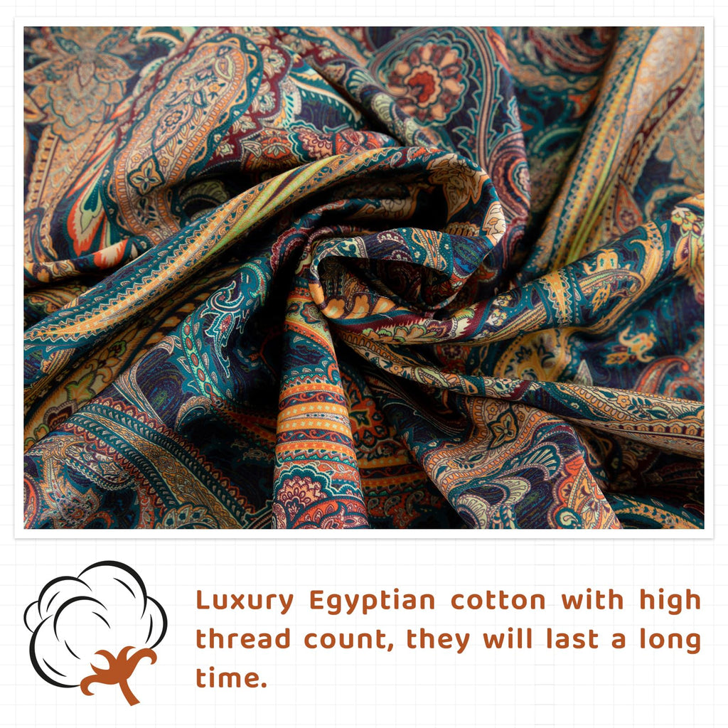 Boho Bed Sheets Queen Size - 100% Egyptian Cotton Sheets Elegant Paisley Flower Pattern Printed Bedding Sheets Queen