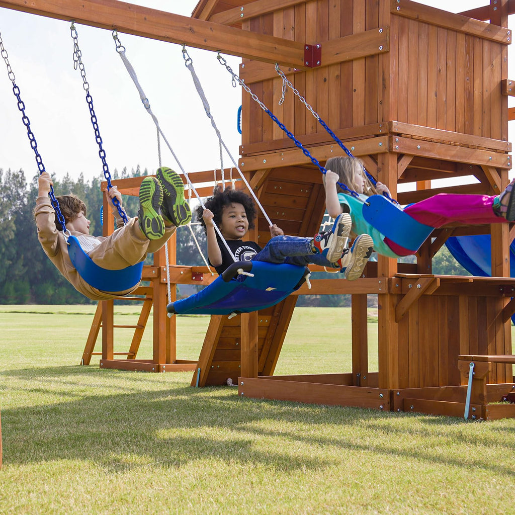 Playground Wooden Swing Sets with Monkey Bar, Outdoor Playhouse