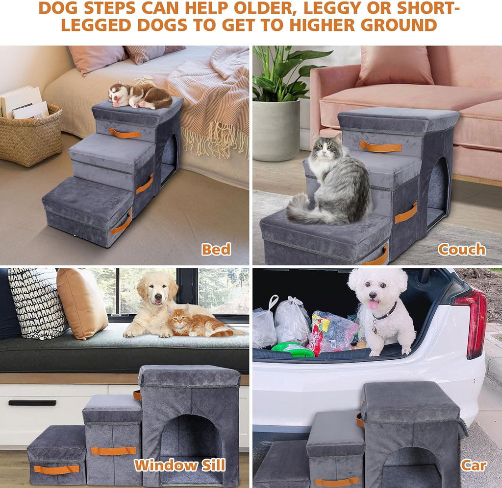 Foldable Dog Stairs for Bed, 3-Step Pet Stairs for Small Dogs