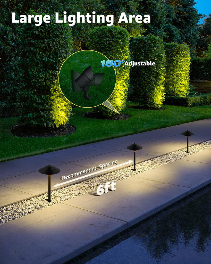 All-in-ONE Landscape Lighting Kit 6-Pack LED Outdoor Pathway Lights, 2-Pack Spotlights, 60W Transformer, 100FT 16/2