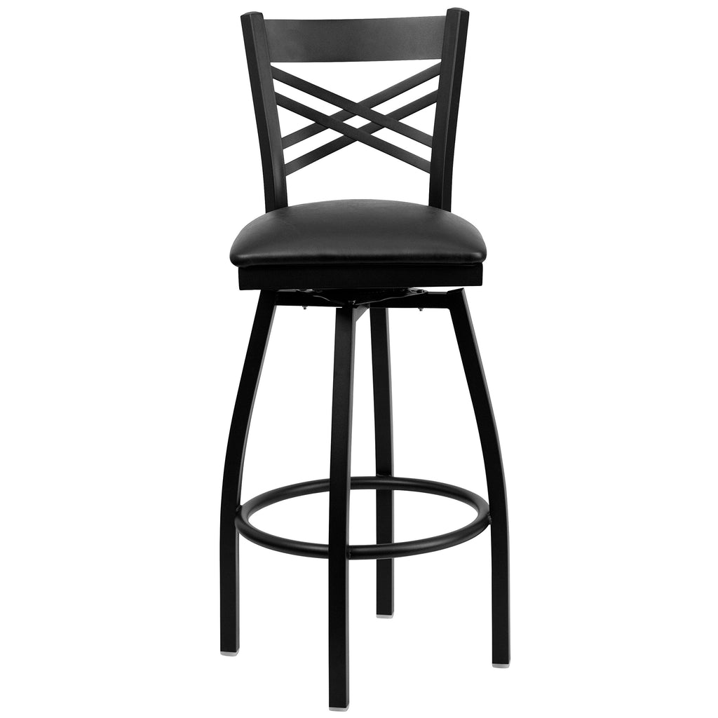 Hercules Series "X" Back Metal Restaurant Barstool, Modern Upholstered Armless Bar Height Chair for Restaurants and