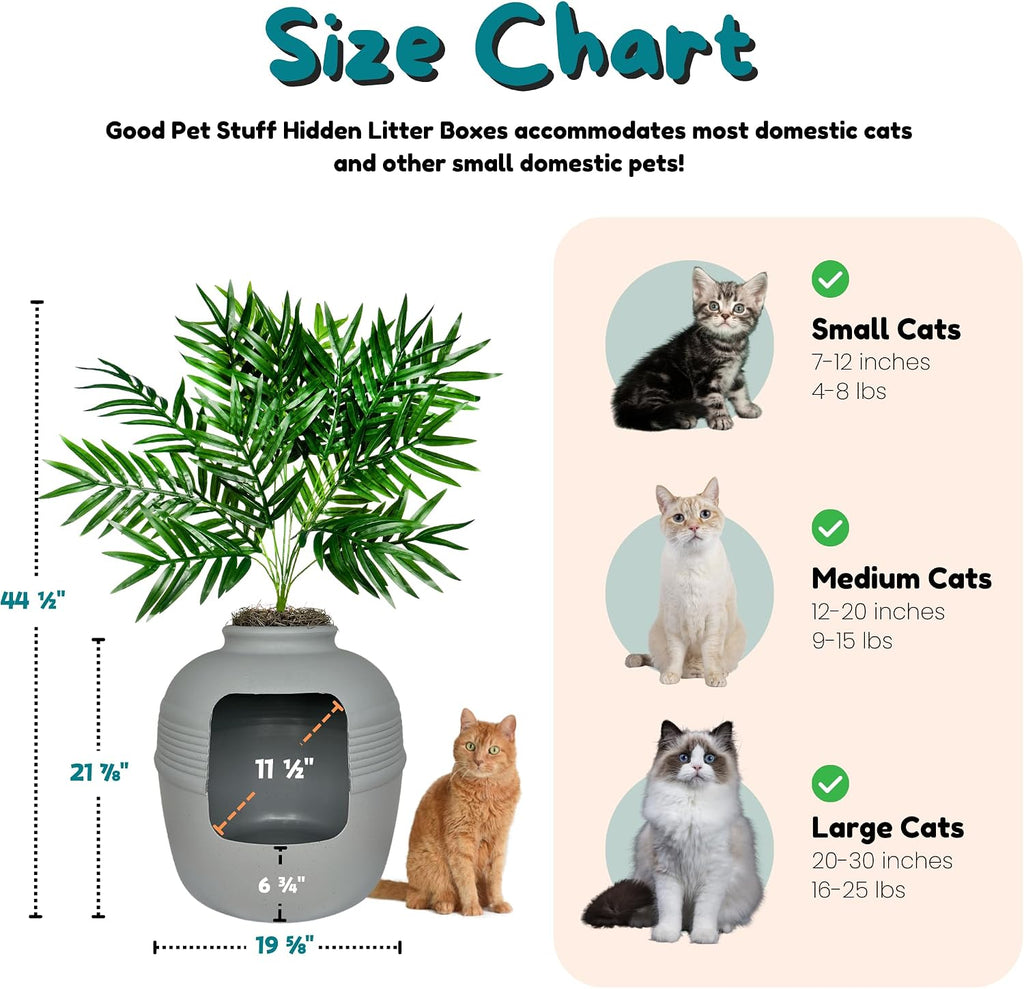 Hidden Litter Box Planter, Decorative Cat Litter Enclosure, Carbon Filter, Faux Plant, Round Design, Easy to