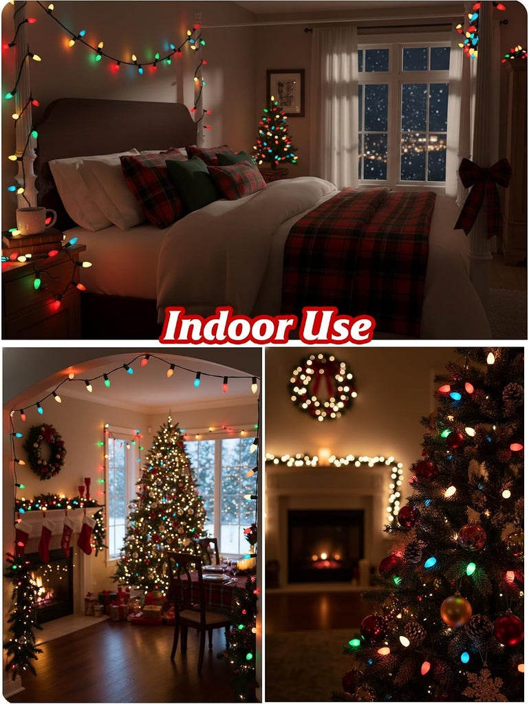 C7 LED Christmas Lights Outdoor,25FT Multicolor C7 Christmas Lights Indoor with 27 0.6w Bulb Fit E12 Base,Xmas Light
