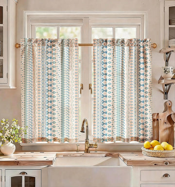 36 Inch Length Kitchen Tier Curtains, Farmhouse Boho