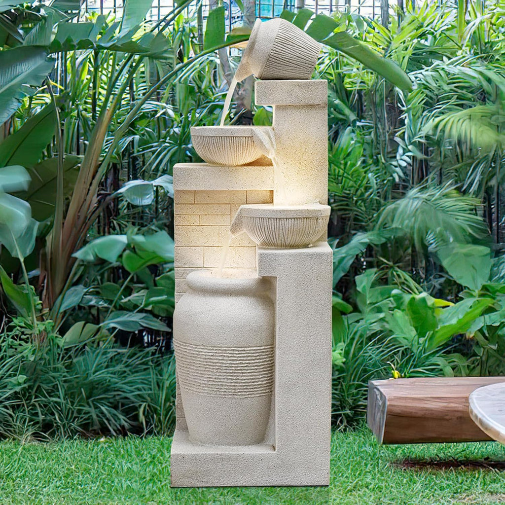 44" Outdoor Fountains and Waterfalls LED - Patio Water Fountains Outdoor for Outdoor Gardens Backyards Lawns Balconies
