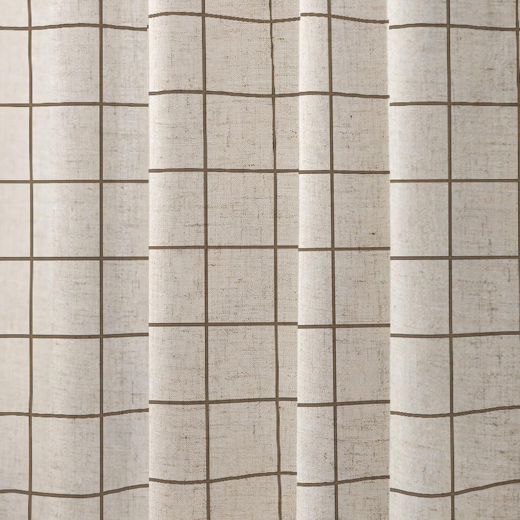 Farmhouse Plaid Shower Curtain Beige Linen Shower Curtains Natural Beige Pattern 72 x 72 Inch