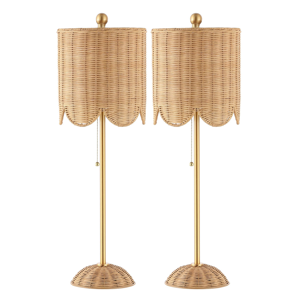 Celerie 27.5" Rattan Buffet Lamp, Natural/Brass Gold, Set of 2