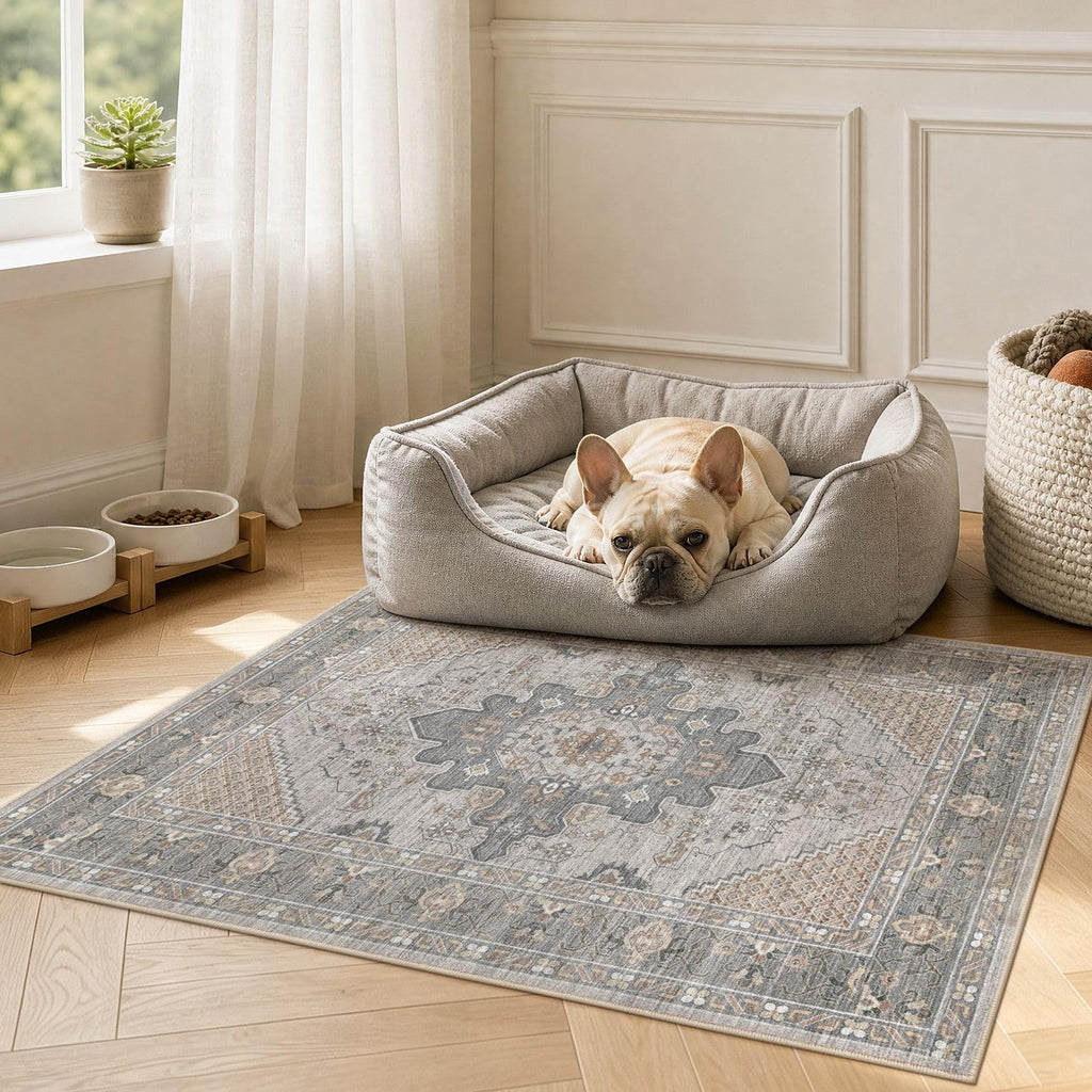 Area Rug 2x3 Doormat - Washable Vintage Oriental Farmhouse Soft Thin Indoor Carpet Bedroom Hallway Entryway Kitchen