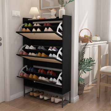 Shoe Cabinet, Shoe Cabinet Freestanding Tipping Bucket Shoe Rack Organizer with 3 Flip Drawers, Modern Entryway