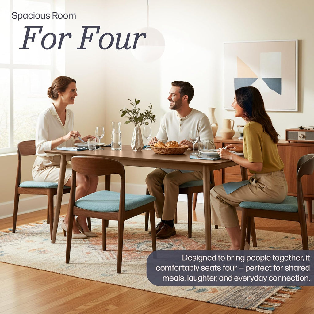Calais Dining - Mid Century Modern 59-Inch Rectangular Dining Table for 4 - Solid Wood Kitchen and Dining Room Table