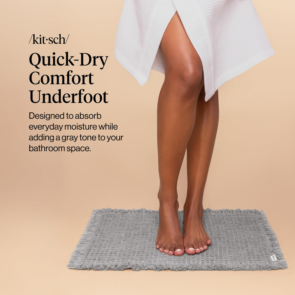 Quick-Dry Bath Mat - Textured Waffle Bathroom Rugs - Gray