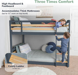 Low Bunk Bed Twin Over Twin with Unique Design for Kids and Toddlers