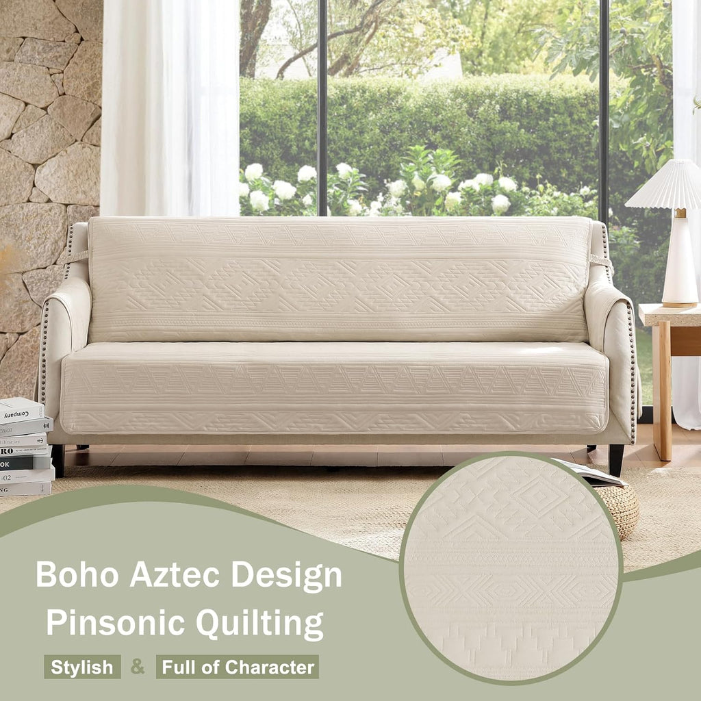 Boho Beige Quilted Recliner Covers, Water-Repellent Recliner Slipcovers, Lazy Boy Chair Covers, Pet Friendly Recliner