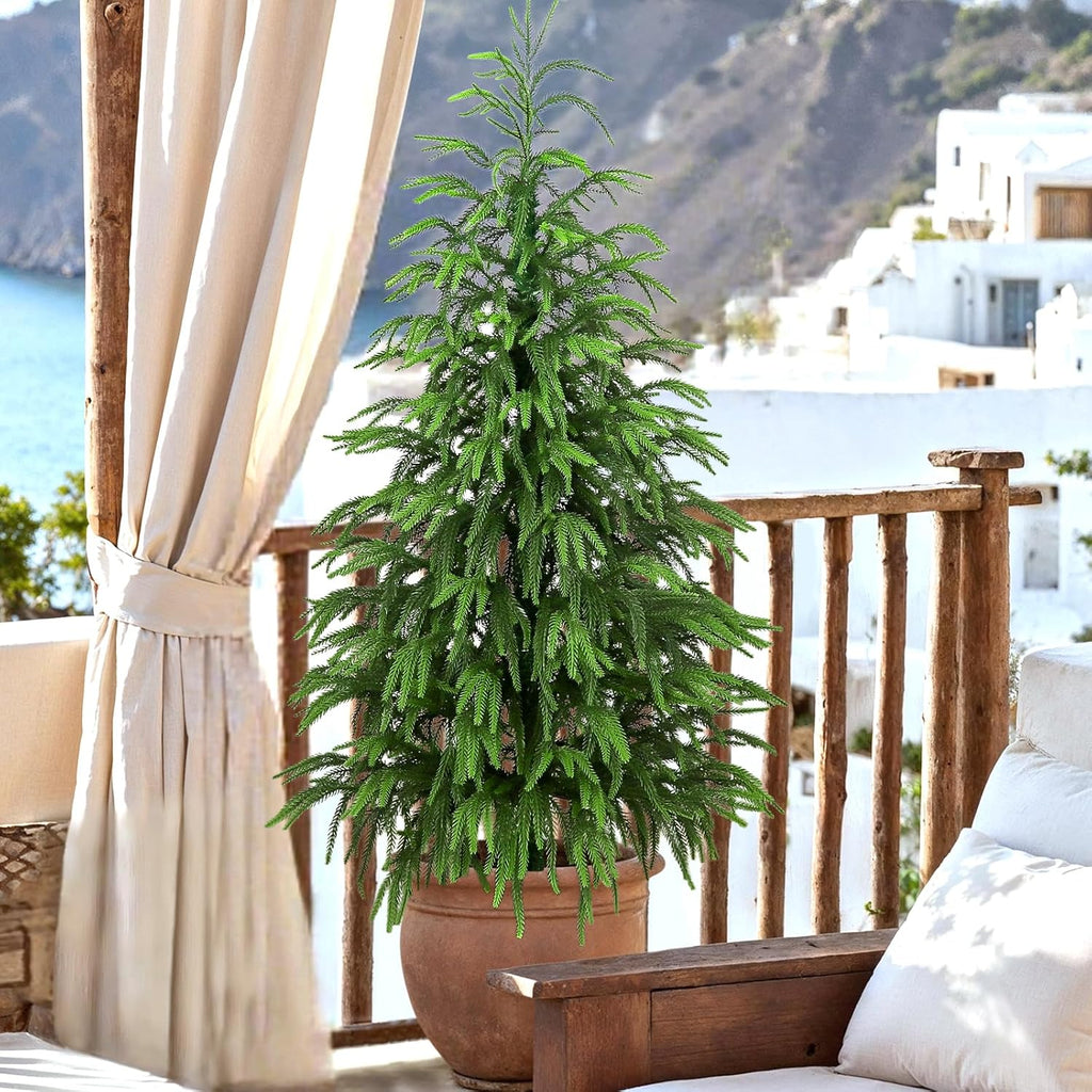 Artificial Norfolk Pine Tree, 3 ft Realistic Christmas Tree, Fake Potted Plants for Front Porch Outdoor Indoor Garden