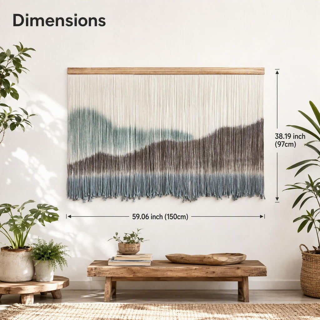 Large Dip-Dye Macrame Wall Hanging Tapestry 59"x38" (Green Brown)