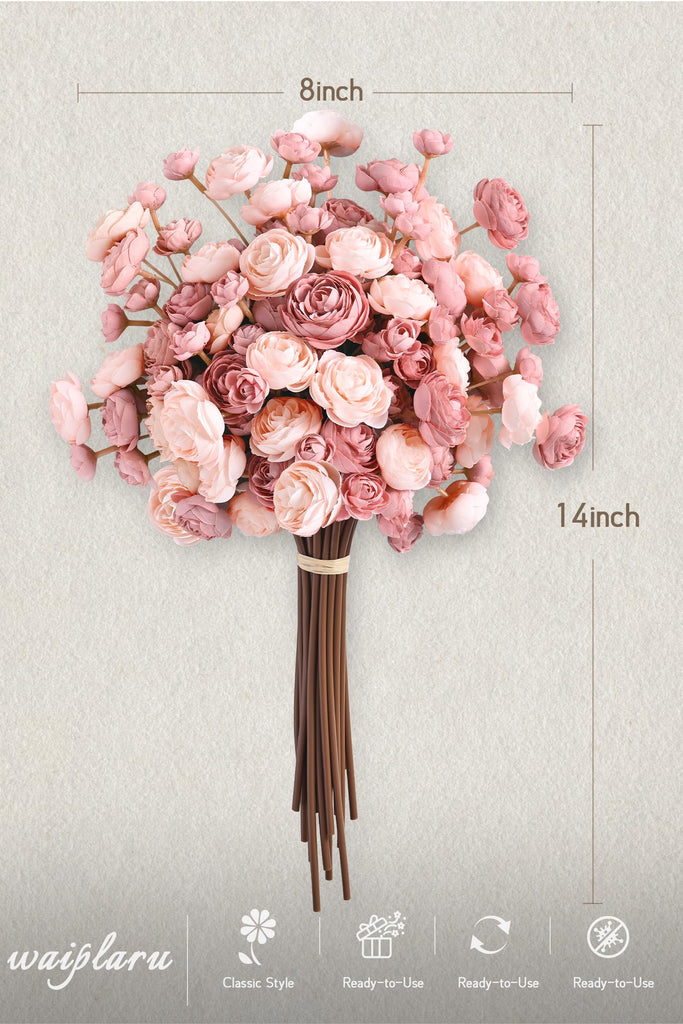 Ranunculus Artificial Flowers, 36Pcs 14In Fake Peonies Artificial Flowers, Dusty Rose Flower for Vase Silk Flower