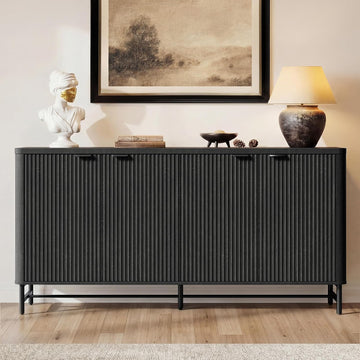 65" Buffet Cabinet with Storage, Fluted Credenza Sideboard with 4 Doors & Adjustable Shelves, Large Coffee Bar