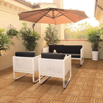 27PCS Interlocking Wood Floors Patio Decking Tiles Hardwood Deck Tiles Outdoor Flooring for Garden 12 x 12in Natural