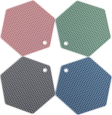 4 Packed Colorful Silicone Trivet Mats - DIY Different Size Dish Drying Mat, Hot Pot Holder for Pots & Pans, Non-Slip