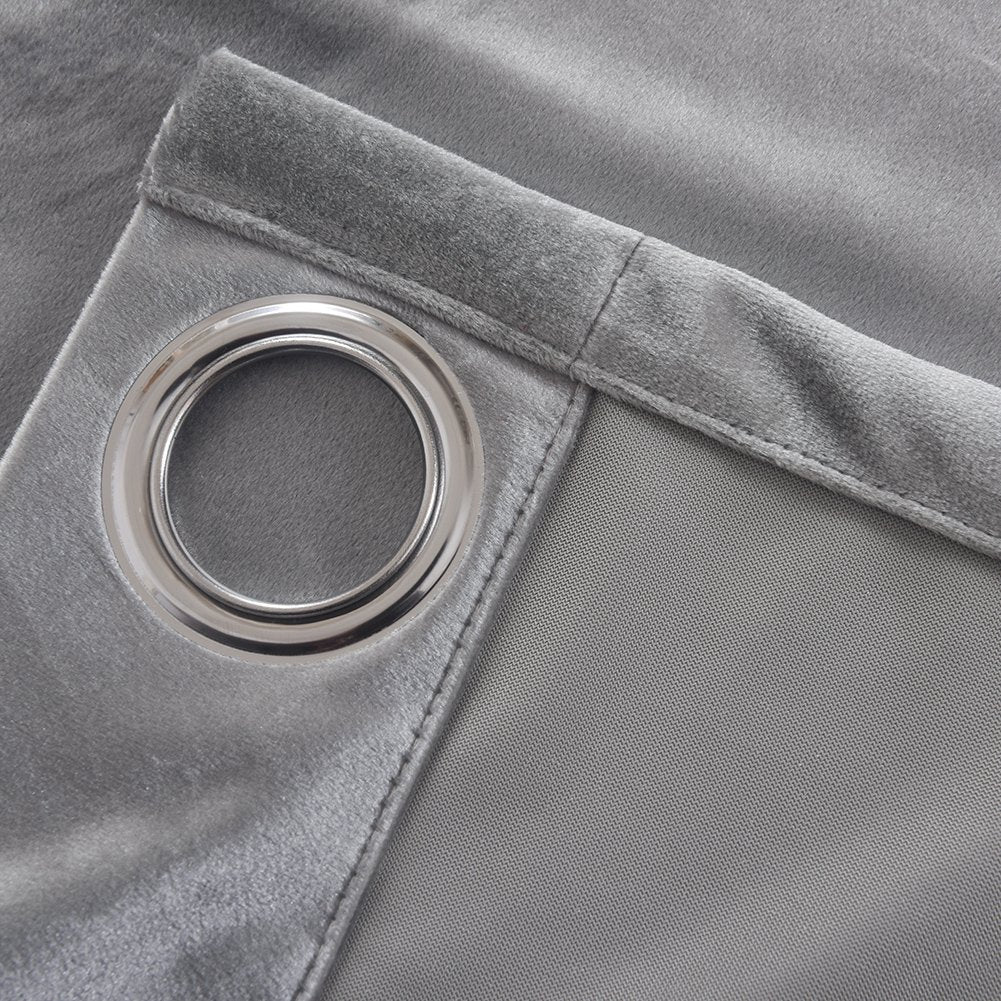 Super Soft Luxury Room Darkening Velvet Silver Gray Classic Blackout Curtains Panels Home Theater Grommet Drapes
