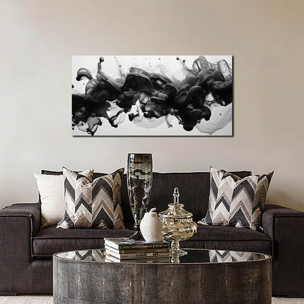 Abstract Black Wall Art, Neutral Black and White Canvas Decorative-Picture Bedroom Office, Contemporary Minimalist