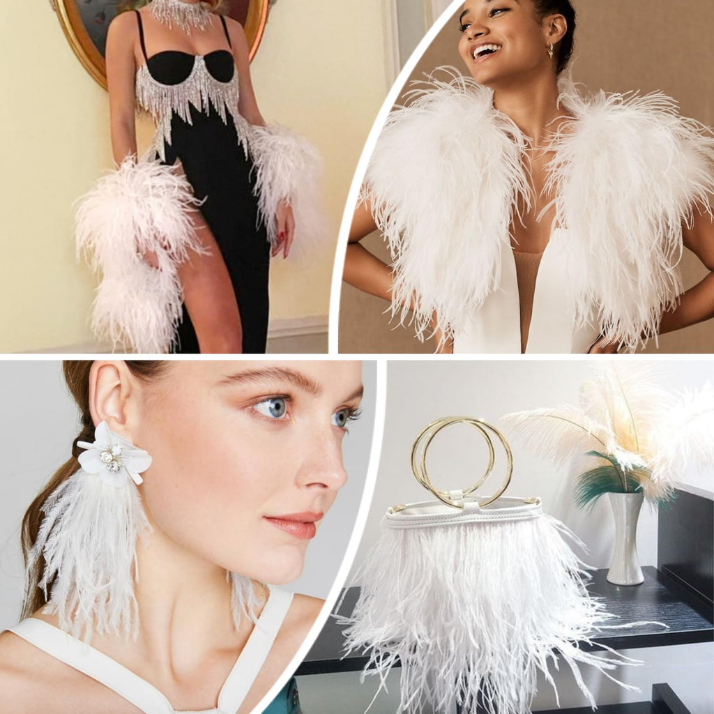 5-7inch Off-White Ostrich Feather Trim for DIY Sewing,2Yards