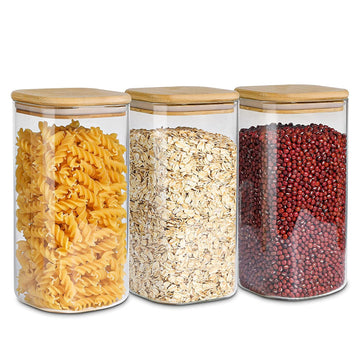 Glass Storage Containers with Lids 1.6 Qt, Set of 3 Food Storage Jar