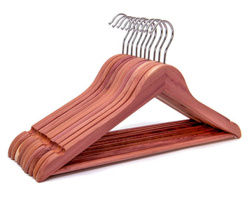 American Red Cedar Wooden Coat Suit Hangers, Wood Skirt Dress Hangers, Smooth Cut Notches- 360°Flexible Hook- Solid