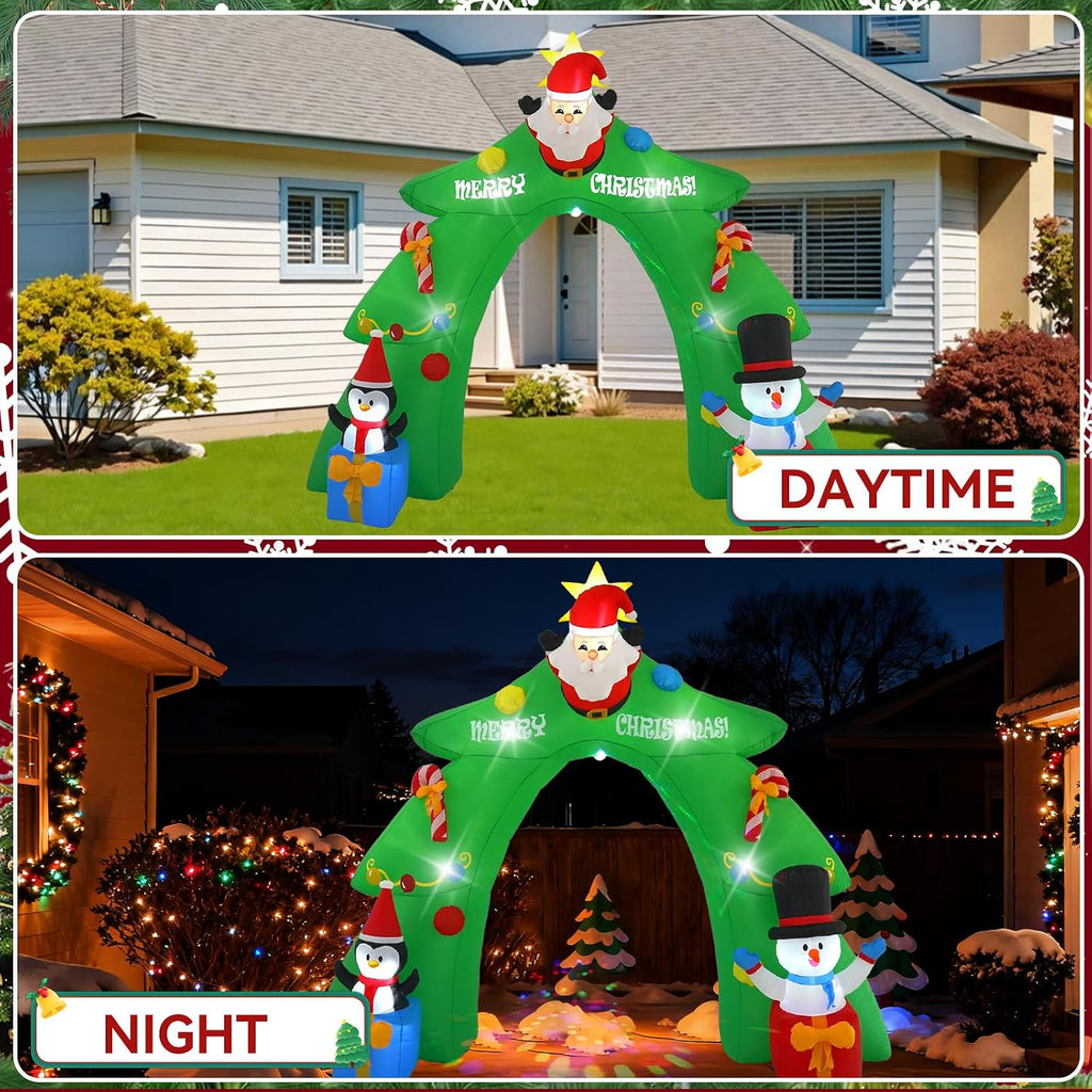 12 FT Santa's Candy Tree Arch Outdoor Inflatable with Rotating LED Colorful Lights for Christmas Holiday Party