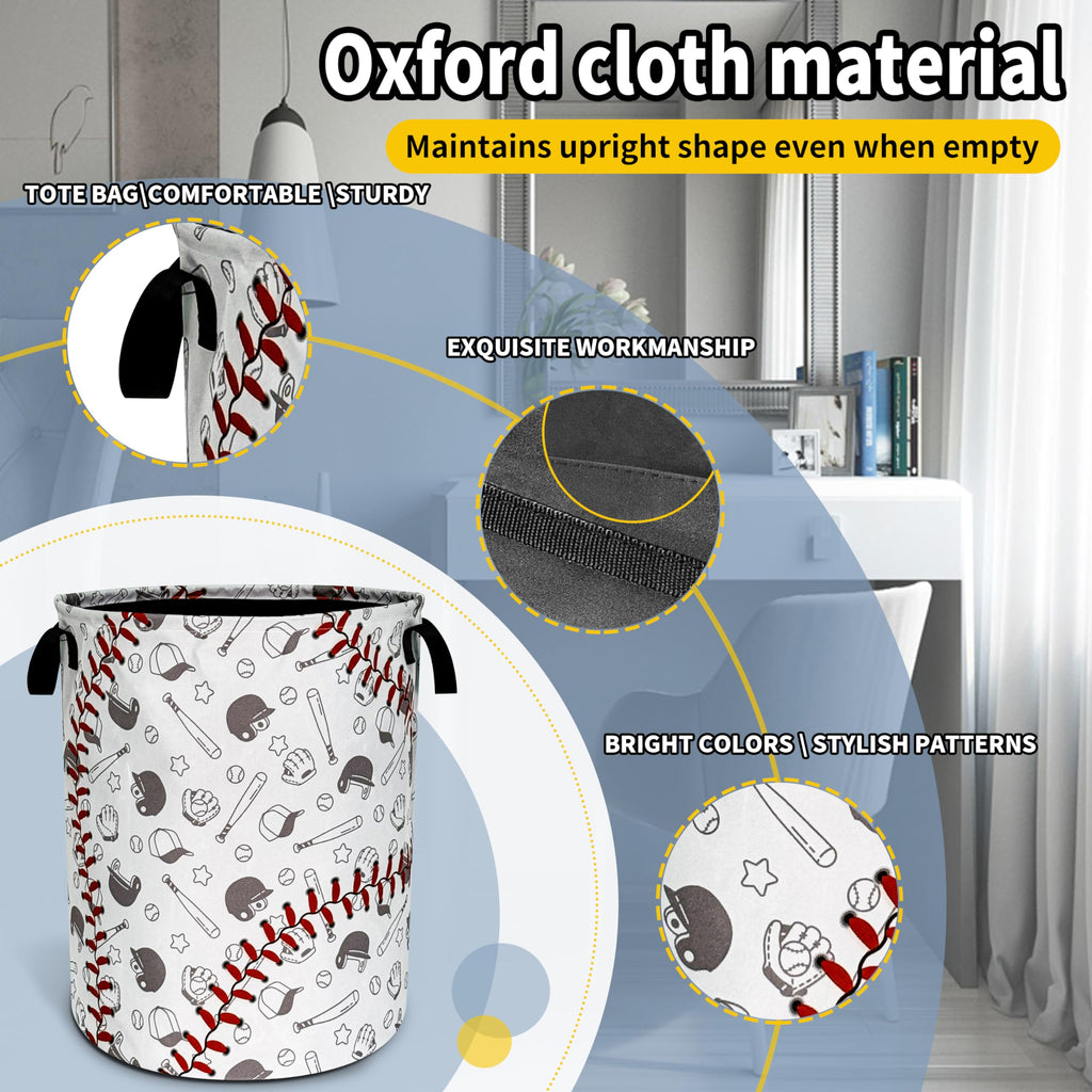 Baseball Pattern Laundry Basket Foldable Waterproof Hamper 18.9 x 16.5 Inch