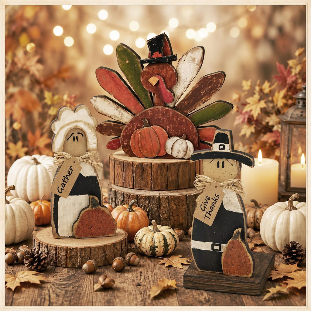 3 Pcs Thanksgiving Turkey Decorations Fall Pilgrim Table Signs