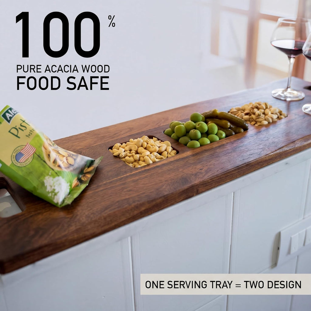 Extra Large Charcuterie Board Acacia, Reversible Long Wooden Tray | 36 x 12 Inch Premium Non toxic Acacia Wood Tray
