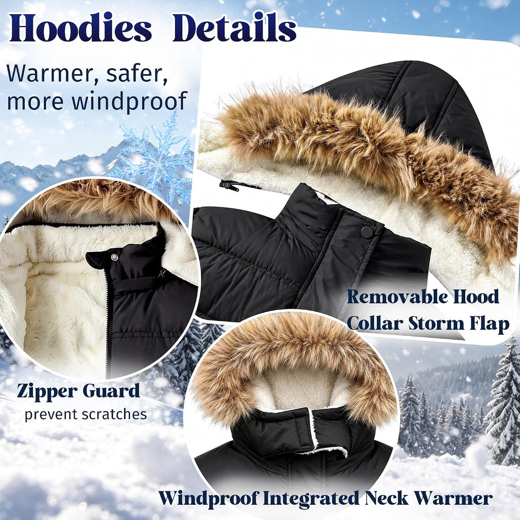 Boys Winter Coat Fur Hooded Puffer Jacket Fleece Line