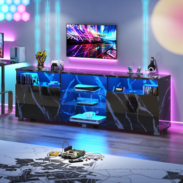 LED TV Stand for 75/80 inch TV, Modern Television Table Center Media Console with Drawer and Led Lights, High Glossy