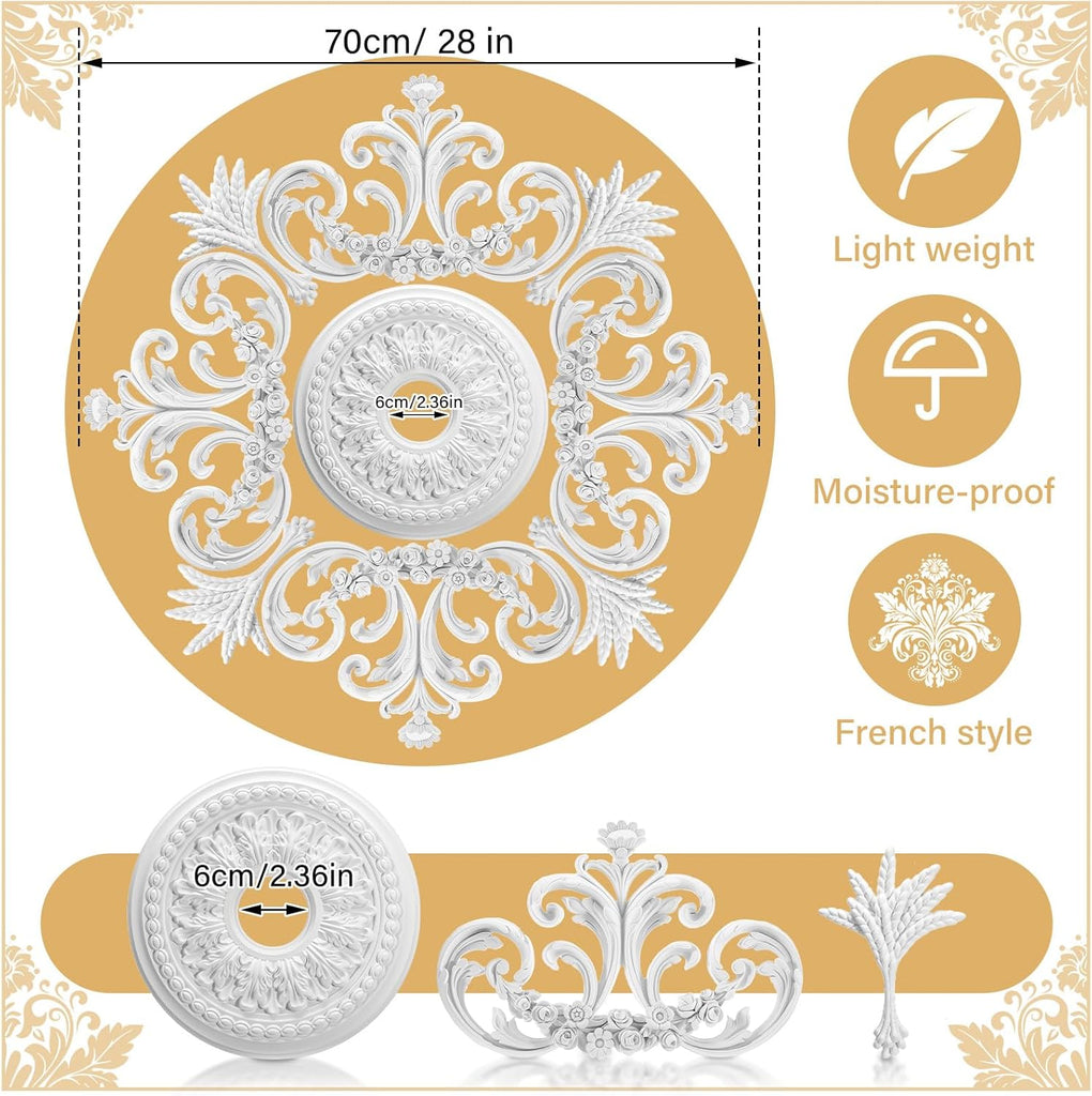 28'' Large PU Ceiling Medallion Combination Decorative 2.36'' ID French Style Chandelier Base Ceiling Medallion for
