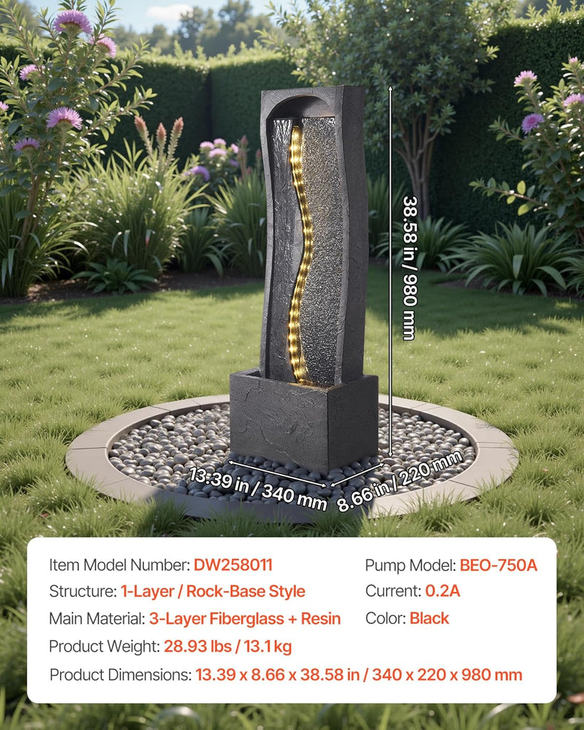 Outdoor Water Fountain, 38.58 in Height Fountain and Waterfall