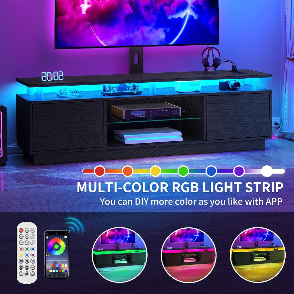 TV Stand with Mount for 75/70/65 inch TV, Entertainment Center with Storage, Modern LED TV Stand w/Power Outlets for